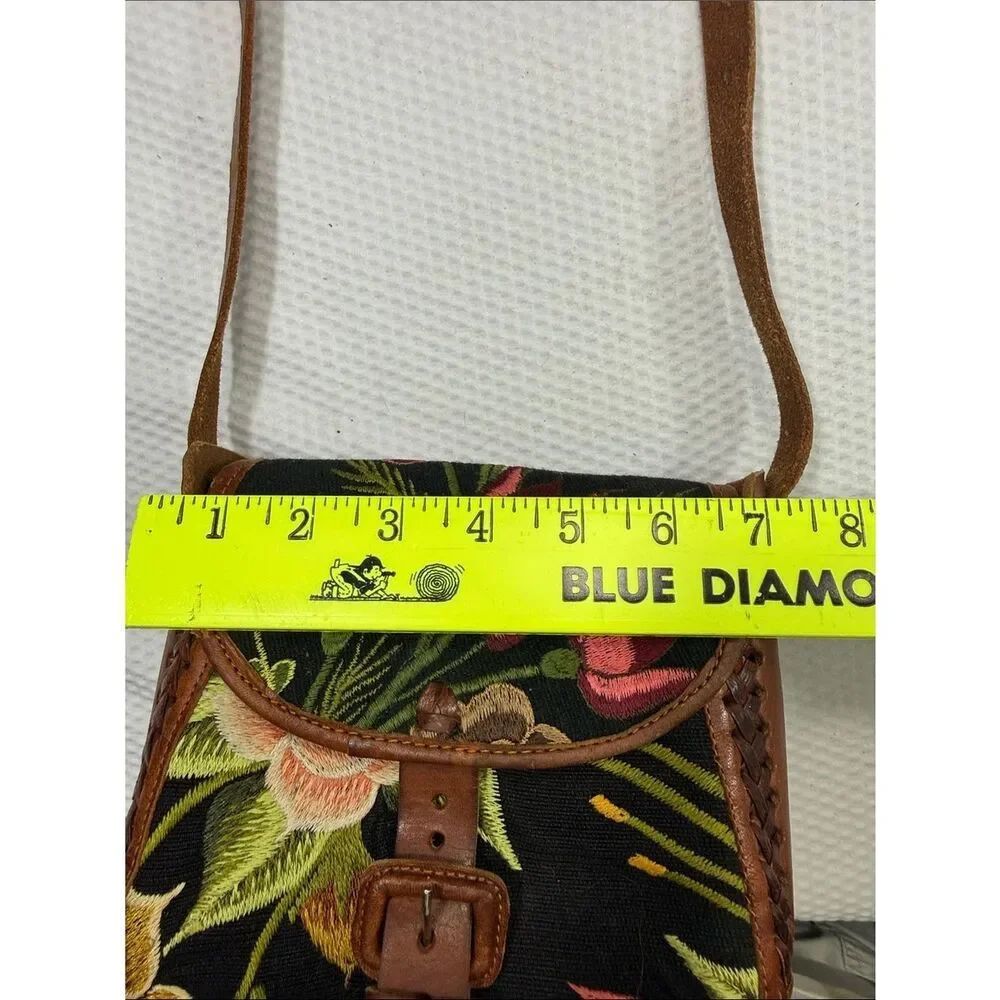 Boho Floral Embroidered Crossbody Bag - Black and Brown - Picture 9 of 11